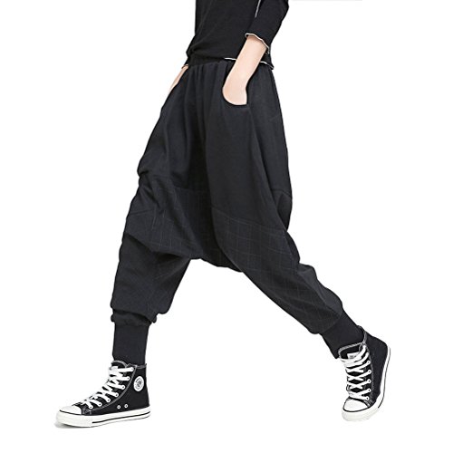 Morino サルエルパンツ レディース ダンス ポケット 黒 巻き ドレープ v系 ファッション パンク 男女兼用